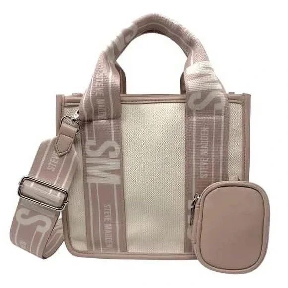 Steve Madden Canvas Crossbody Tote Set – NWT, Logo Strap + Bonus Pouch - Picture 6 of 6